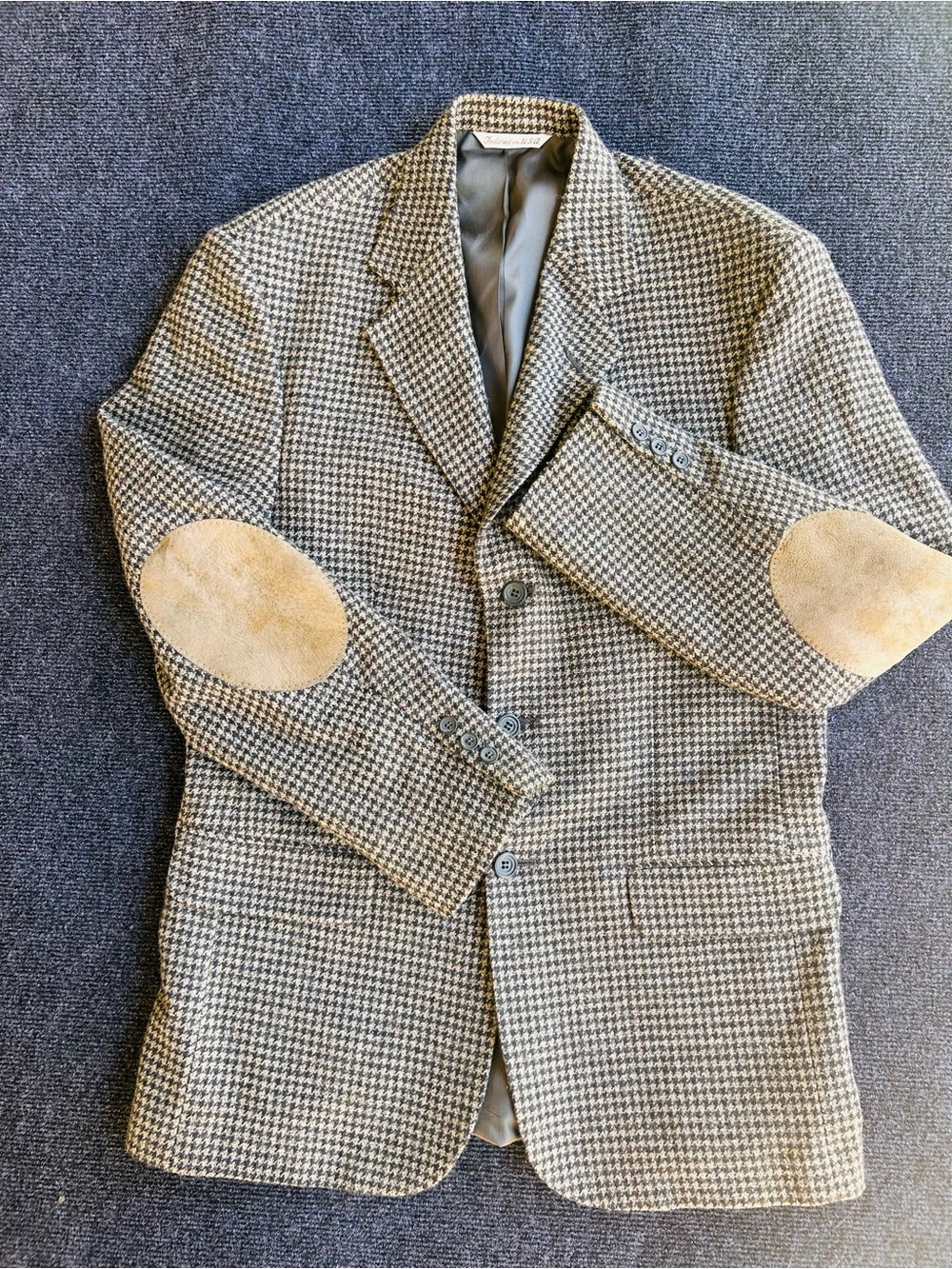 Vintage Stafford Houndstooth Blazer with Elbow Patches Tailored in USA 40L